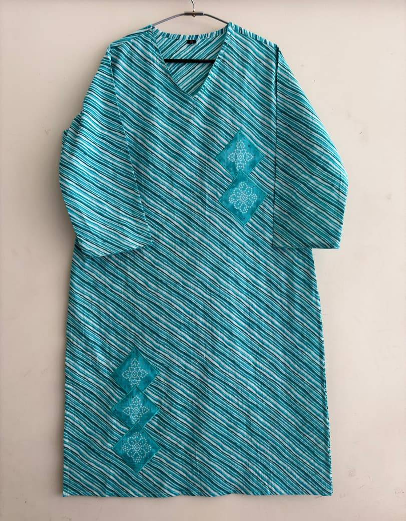 PREMIUM JAIPURI LEHERIYA KURTIS COLLECTION by Kaamiri 01 To 04 Series Indian Casual Wear Collection Cambric Cotton Plus size Kuris At Wholesale Price